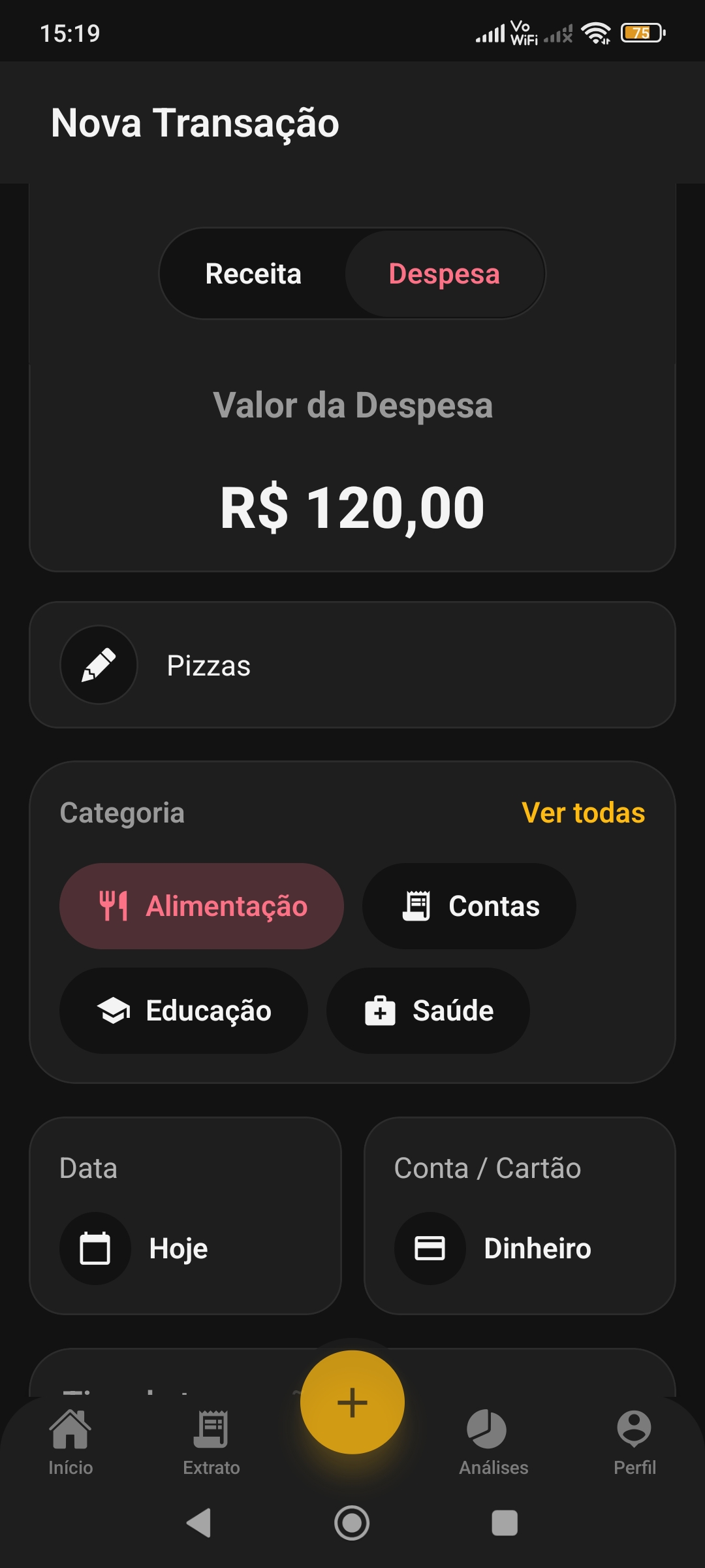 New transaction screen of MyMoneyUnderControl